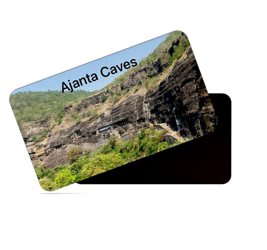 dhcrafts Rectangular Rubber Fridge Magnet / Magnetic Card Multicolor Maharashtra Ajanta Caves Design Pack of 1 (8.6cm x 5.4cm)